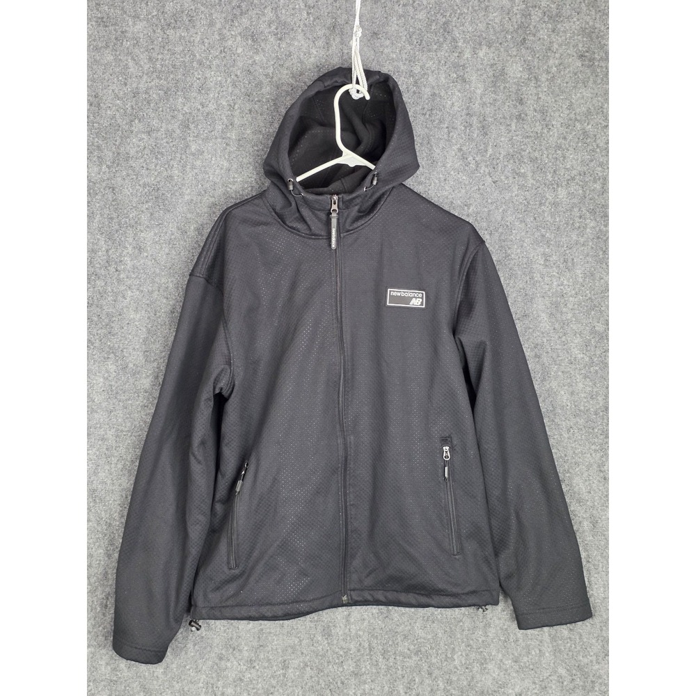 New Balance Mens Full Zip Softshell Jacket Hooded Black Activewear Coat Medium
